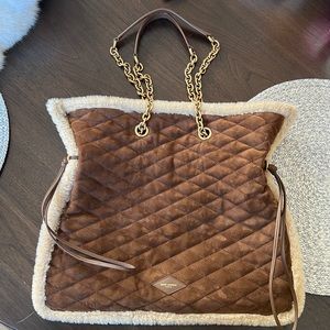 Saint Laurent Le Pochon Quilted Shearling Shoulder Bag